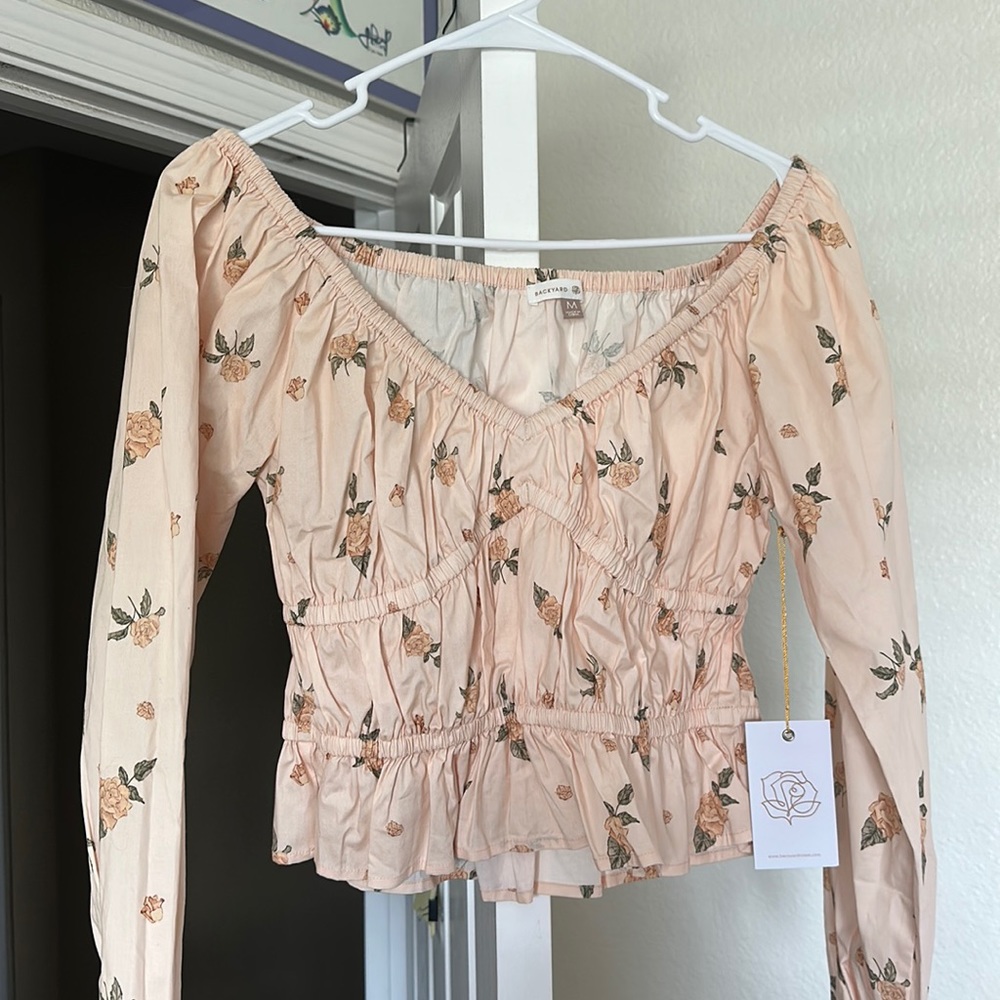 Backyard Roses Floral Long Sleeve Top